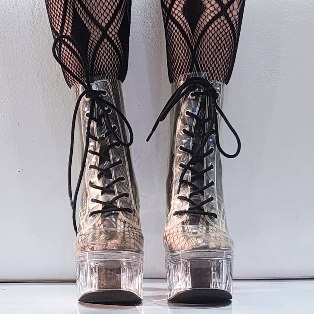 💥KILLER BOOTS!💥DOLLS KILL CURRENT MOOD TRANSPARENT PLATFORM LACE -UP BOOTS - Picture 14 of 16